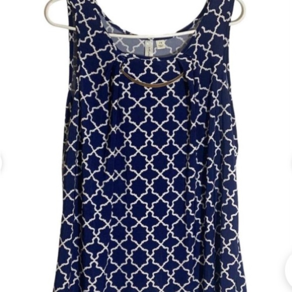 Navy and White Geometric Tank Top
